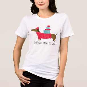 Camiseta Triblenda Dachshund A Través De La Nieve Navidades De La Div