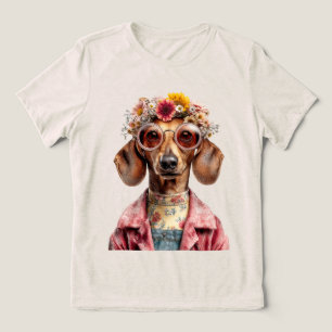 Camiseta Triblenda Dachshund floral con estilo vintage