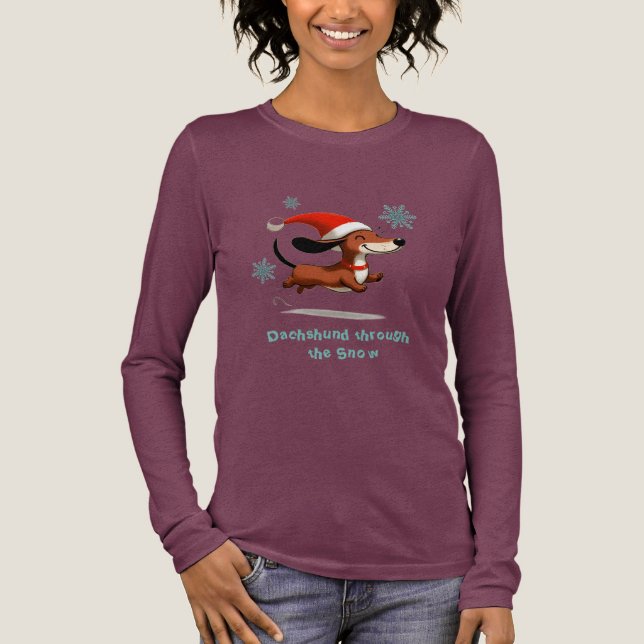 Camiseta Triblenda Dachshund through the Snow puppy dog Christmas (Anverso)