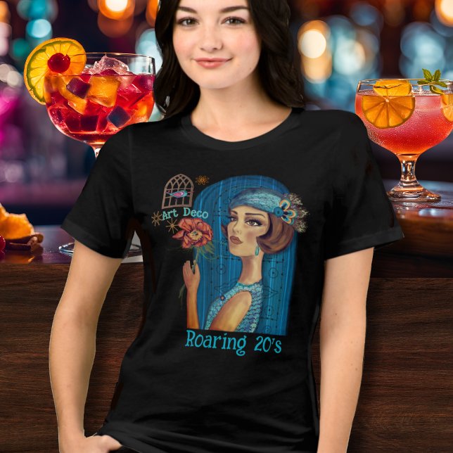 Camiseta Triblenda Dama de Art Deco con vestido azul (Art Deco Lady in Blue Dress Tri-Blend Shirt)