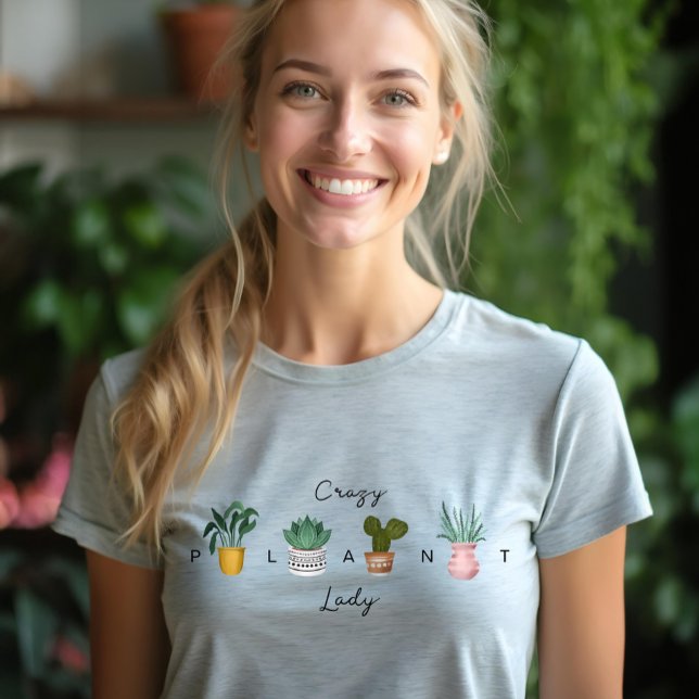 Camiseta Triblenda Dama de planta loca | Plantas de acuarela de Moda (Crazy Plant Lady | Chic Watercolor Potted Plants Tri-Blend Shirt)