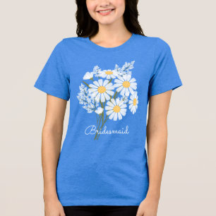 Camiseta Triblenda Damas de Honor Elegantes Flores Blancas Margaritas