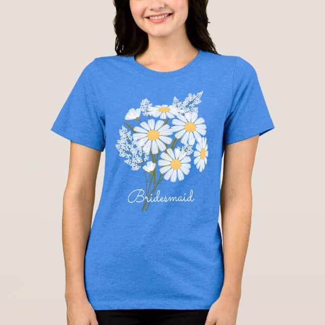 Camiseta Triblenda Damas de Honor Elegantes Flores Blancas Margaritas (Anverso)