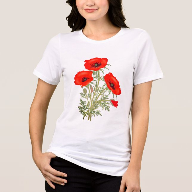 Camiseta triblenda de flores con amapolas rojas y  (Anverso)