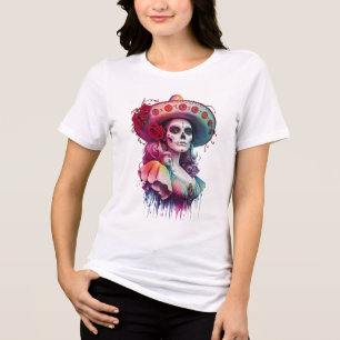 Camiseta Triblenda De Los Muertos El Día de la Catrina del Azúcar Mue