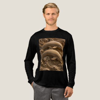Camiseta Triblenda Delfines de Madera Tallada Olas del Océano Gráfico