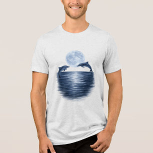 Camiseta Triblenda Delfines juguetones bajo la luz de la luna