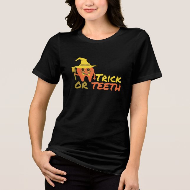 Camiseta Triblenda Dental Halloween Trick o Dentista divertida (Anverso)