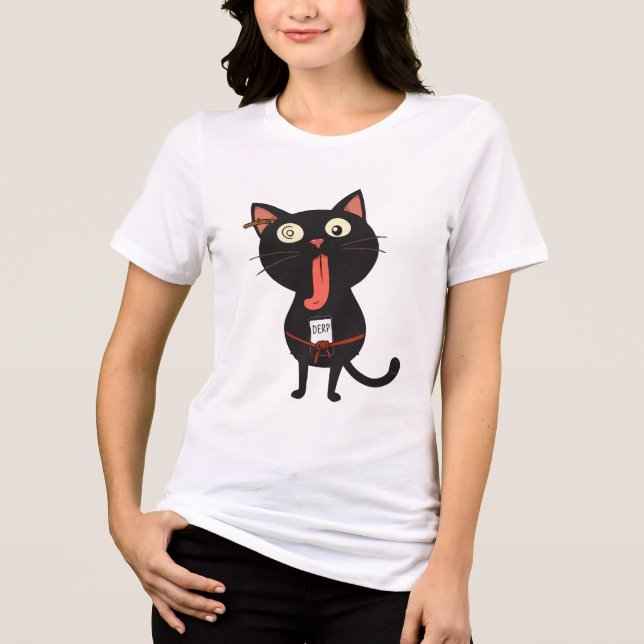 Camiseta Triblenda Derpy Black Cat con una expresión falsa (Anverso)