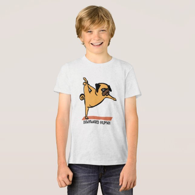 Camiseta Triblenda Descendente Humano-Yoga-Perro-Funny (Anverso Completo)