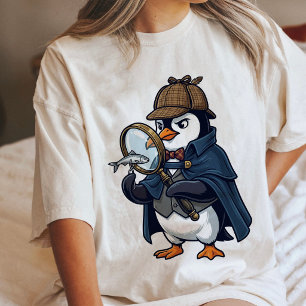 Camiseta Triblenda Detective Pingüino Con Lupa Y Pez