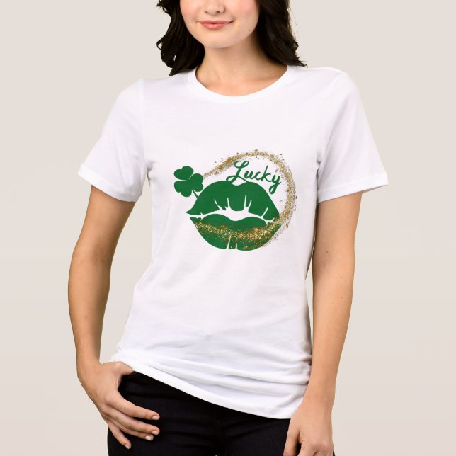 Camiseta Triblenda Día de Lucky Irish Kiss Green Gold St Patricks (Anverso)