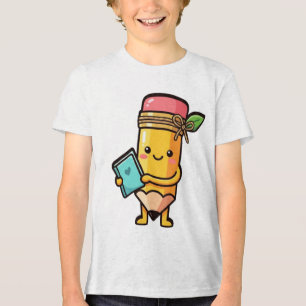 Camiseta Triblenda Dibujo de Lápiz Feliz Adorable   Regreso a la Escu