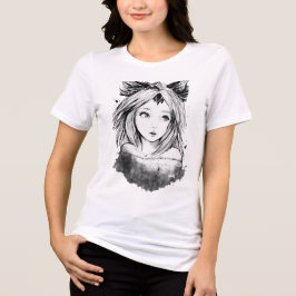 Camiseta Triblenda Dibujo de línea de chica zorro de anime lindo fant