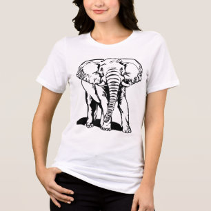 Camiseta Triblenda Dibujo de líneas de elefante negro lindo