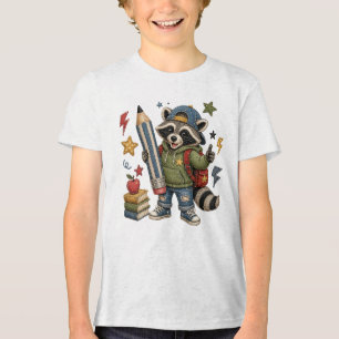 Camiseta Triblenda Dibujo de mapache de regreso a clases con lápiz gr