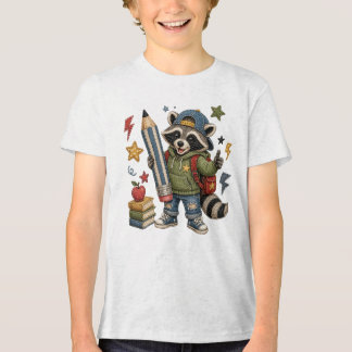 Camiseta Triblenda Dibujo de mapache de regreso a clases con lápiz gr