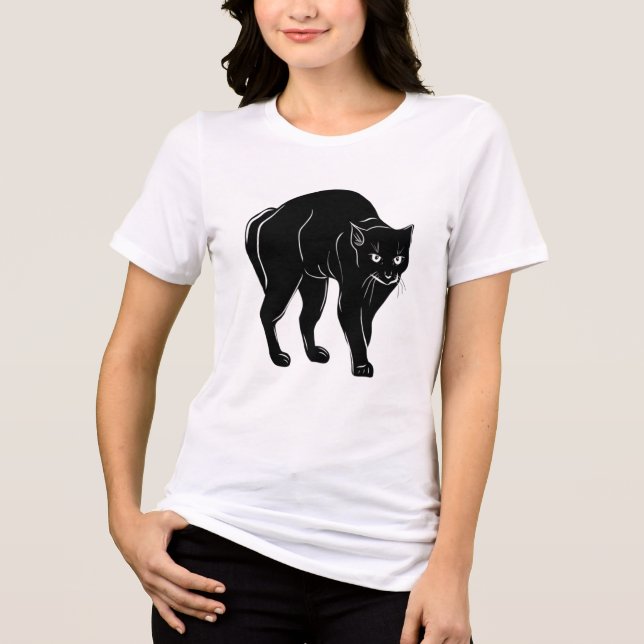 Camiseta Triblenda Dibujo de silueta de gato negro de Halloween (Anverso)