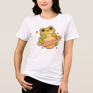 Camiseta Triblenda Dibujo del espacio de Saturno de rana Kawaii linda