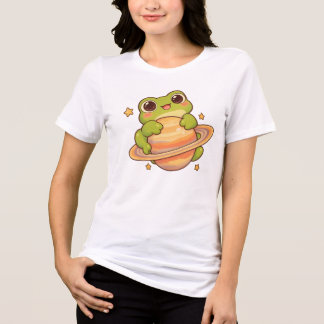 Camiseta Triblenda Dibujo del espacio de Saturno de rana Kawaii linda