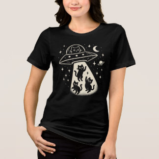 Camiseta Triblenda Dibujo Gráfico de Abducción OVNI de Gato Lindo Ali