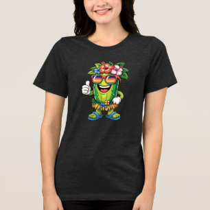 Camiseta Triblenda Dibujos Divertidos de Pickleball Tropical en la Pl