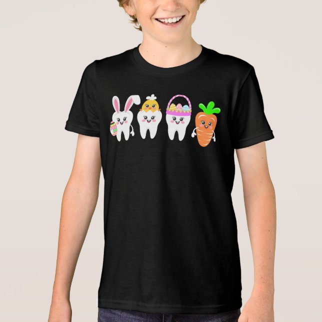 Camiseta Triblenda Diente de Pascua Cute Dental Bunny Chick Diversión (Anverso)