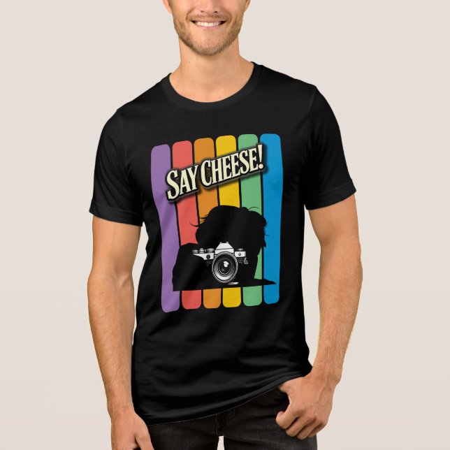 Camiseta Triblenda Digamos diseño de cámara retro de queso (Anverso)