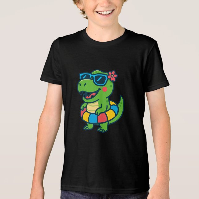 Camiseta Triblenda Dino de verano con gafas de sol y flotación (Anverso)