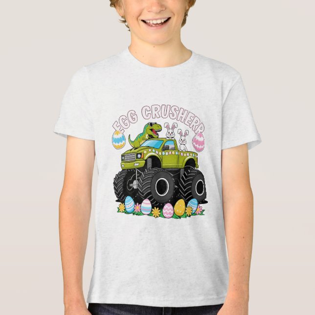 Camiseta Triblenda Dino Huevo Cruusher Monster Truck Pascua (Anverso)