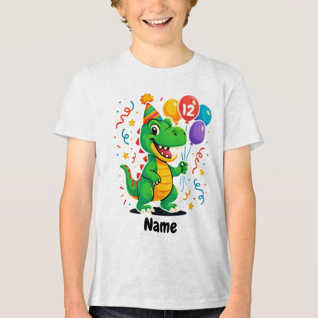 Camiseta Triblenda Dino Kids de cumpleaños personalizados (Anverso)