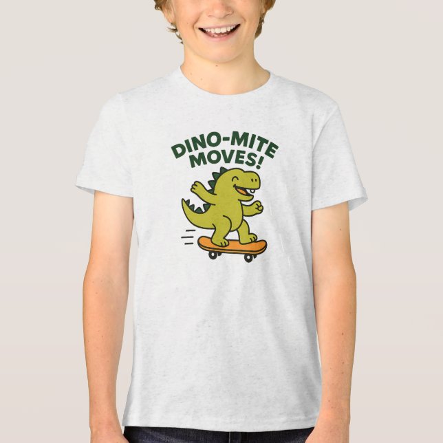 Camiseta Triblenda Dino-Mite Moves Cool Skateboarding Dinosaur (Anverso)