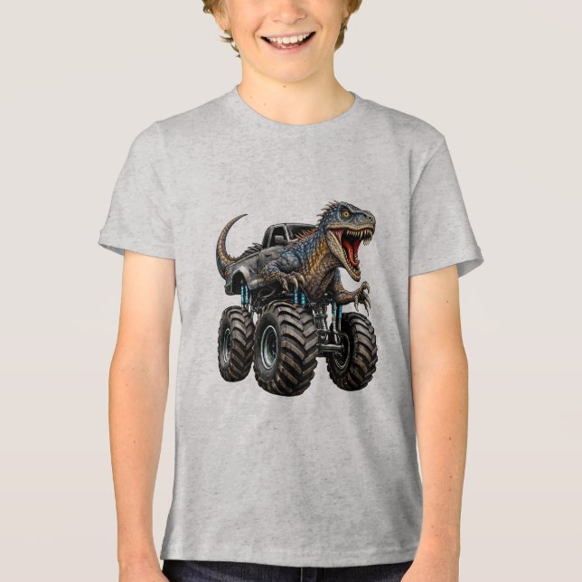 Camiseta Triblenda Dinosaur Velociraptor Monster Truck (Anverso)