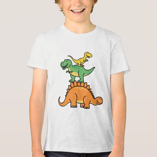 Camiseta Triblenda Dinosaurios Personalizados apilados niños camiseta (Anverso)