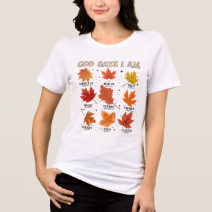 Camiseta Triblenda Dios dice que soy otoño cosecha cayendo hoja Hal