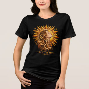 Camiseta Triblenda Diosa Celestial Dorada Explosión Solar "Persigue E