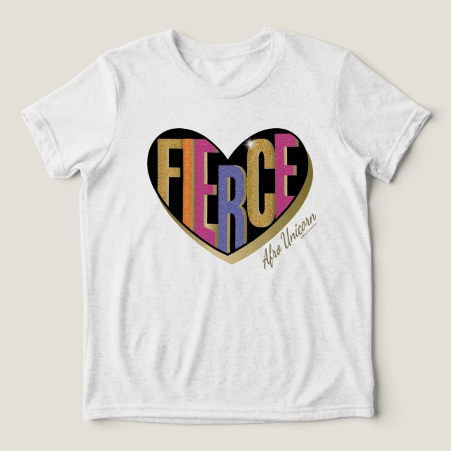 Camiseta Triblenda Diseño afro unicornio de corazón feroz (Diseño delantero )