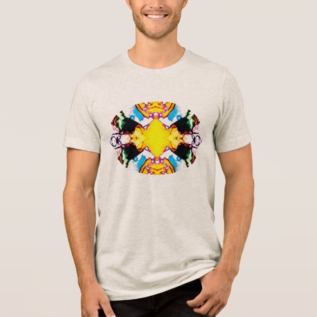 Camiseta Triblenda Diseño amarillo de Mandala con verde azul Naranja  (Anverso)