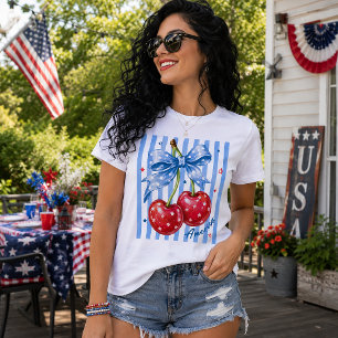 Camiseta Triblenda Diseño americano de cereza fresca roja, blanca y a