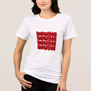 Camiseta Triblenda Diseño Botánico Sin Costuras de Patrón Floral Rojo