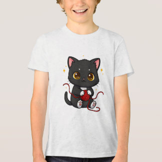 Camiseta Triblenda Diseño Chibi de Gato Negro Juguetón
