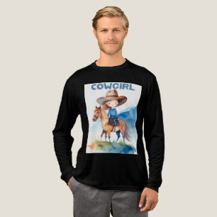 Camiseta Triblenda Diseño de acuarela de niña vaquera linda montando