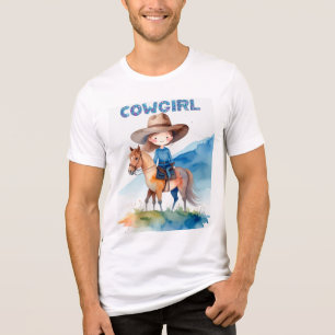 Camiseta Triblenda Diseño de acuarela de vaquera linda montando cabal