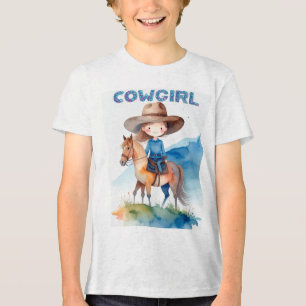 Camiseta Triblenda Diseño de acuarela de vaquera linda montando cabal