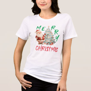 Camiseta Triblenda Diseño de árbol de Navidad de Santa Feliz Navidad