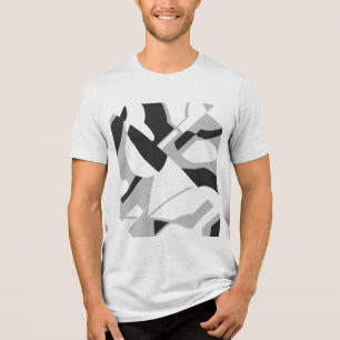 Camiseta Triblenda Diseño de Arte Diagonal Gris Negra Negra Brillante