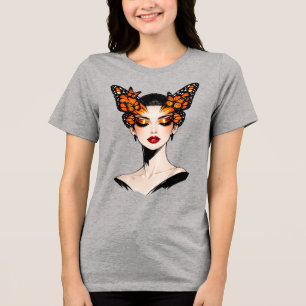 Camiseta Triblenda Diseño de arte femenino Reina Mariposa