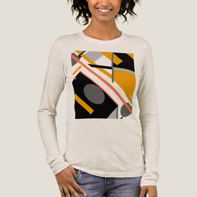 Camiseta Triblenda Diseño de Arte Geométrico Diagonal Gris Oro Negro (Anverso)