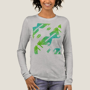 Camiseta Triblenda Diseño de Arte Tropical Diagonal Verde Azul Zig-za