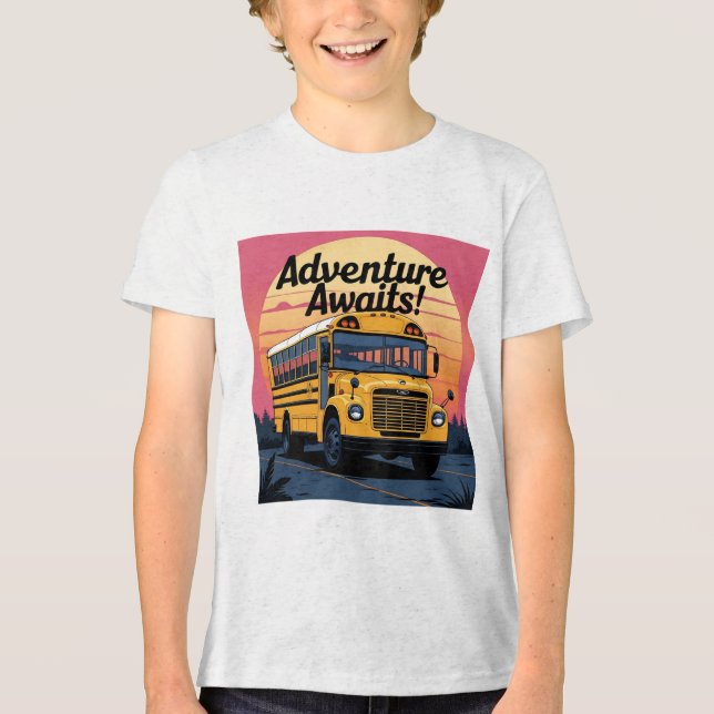 Camiseta Triblenda Diseño de autobuses escolares de época (Anverso)